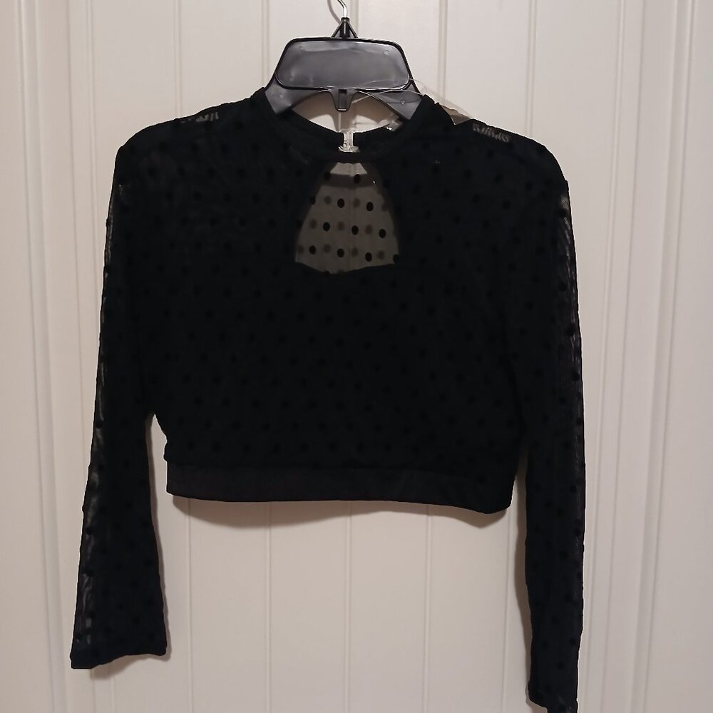 Curtain Call brand womens costume sheer mesh crop top blouse With Layered Skirt